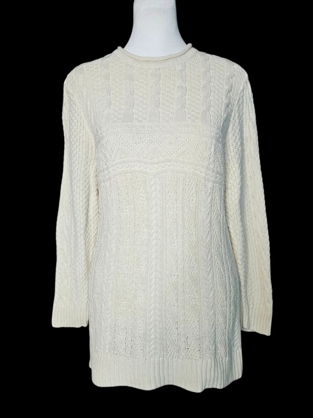 Lauren Ralph Lauren Women's XL Cable Knit Sweater Cream Linen/Cotton Roll Neck
